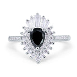 Pear Engagement Ring Baguette Simulated Cubic Zirconia 925 Sterling Silver