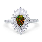 Pear Engagement Ring Baguette Simulated Cubic Zirconia 925 Sterling Silver