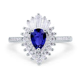 Pear Engagement Ring Baguette Simulated Cubic Zirconia 925 Sterling Silver