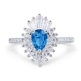 Pear Engagement Ring Baguette Simulated Cubic Zirconia 925 Sterling Silver