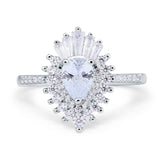 Pear Engagement Ring Baguette Simulated Cubic Zirconia 925 Sterling Silver
