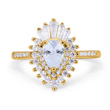 Pear Engagement Ring Baguette Simulated Cubic Zirconia 925 Sterling Silver