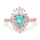 Pear Engagement Ring Baguette Simulated Cubic Zirconia 925 Sterling Silver