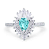 Pear Engagement Ring Baguette Simulated Cubic Zirconia 925 Sterling Silver