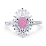 Pear Engagement Ring Baguette Simulated Cubic Zirconia 925 Sterling Silver