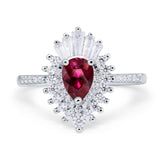 Pear Engagement Ring Baguette Simulated Cubic Zirconia 925 Sterling Silver