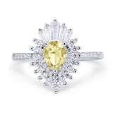 Pear Engagement Ring Baguette Simulated Cubic Zirconia 925 Sterling Silver