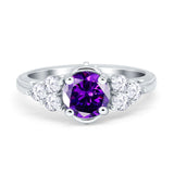 Filigree Wedding Ring Round Simulated Cubic Zirconia 925 Sterling Silver