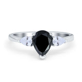 Three Stone Teardrop Engagement Ring Simulated Cubic Zirconia 925 Sterling Silver