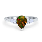 Three Stone Teardrop Engagement Ring Simulated Cubic Zirconia 925 Sterling Silver