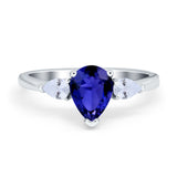 Three Stone Teardrop Engagement Ring Simulated Cubic Zirconia 925 Sterling Silver