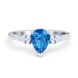 Three Stone Teardrop Engagement Ring Simulated Cubic Zirconia 925 Sterling Silver