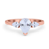 Three Stone Teardrop Engagement Ring Simulated Cubic Zirconia 925 Sterling Silver