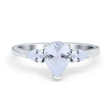Three Stone Teardrop Engagement Ring Simulated Cubic Zirconia 925 Sterling Silver