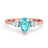 Three Stone Teardrop Engagement Ring Simulated Cubic Zirconia 925 Sterling Silver