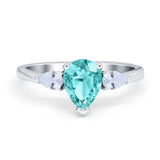 Three Stone Teardrop Engagement Ring Simulated Cubic Zirconia 925 Sterling Silver