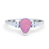 Three Stone Teardrop Engagement Ring Simulated Cubic Zirconia 925 Sterling Silver