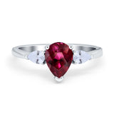 Three Stone Teardrop Engagement Ring Simulated Cubic Zirconia 925 Sterling Silver