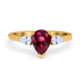 Three Stone Teardrop Engagement Ring Simulated Cubic Zirconia 925 Sterling Silver