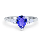 Three Stone Teardrop Engagement Ring Simulated Cubic Zirconia 925 Sterling Silver
