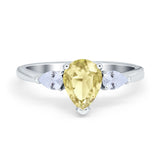 Three Stone Teardrop Engagement Ring Simulated Cubic Zirconia 925 Sterling Silver