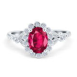 Vintage Oval Engagement Ring Simulated Cubic Zirconia 925 Sterling Silver