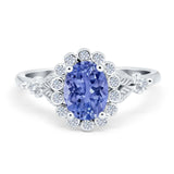 Vintage Oval Engagement Ring Simulated Cubic Zirconia 925 Sterling Silver