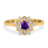 Halo Floral Engagement Ring Round Simulated Cubic Zirconia 925 Sterling Silver