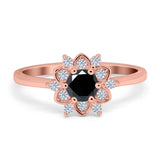 Halo Floral Engagement Ring Round Simulated Cubic Zirconia 925 Sterling Silver