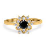 Halo Floral Engagement Ring Round Simulated Cubic Zirconia 925 Sterling Silver
