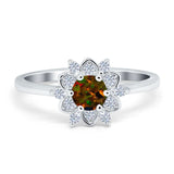 Halo Floral Engagement Ring Round Simulated Cubic Zirconia 925 Sterling Silver