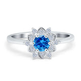 Halo Floral Engagement Ring Round Simulated Cubic Zirconia 925 Sterling Silver