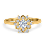 Halo Floral Engagement Ring Round Simulated Cubic Zirconia 925 Sterling Silver