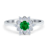 Halo Floral Engagement Ring Round Simulated Cubic Zirconia 925 Sterling Silver