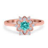 Halo Floral Engagement Ring Round Simulated Cubic Zirconia 925 Sterling Silver