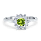 Halo Floral Engagement Ring Round Simulated Cubic Zirconia 925 Sterling Silver