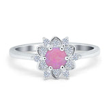 Halo Floral Engagement Ring Round Simulated Cubic Zirconia 925 Sterling Silver