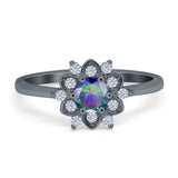 Halo Floral Engagement Ring Round Simulated Cubic Zirconia 925 Sterling Silver