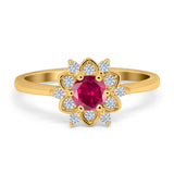 Halo Floral Engagement Ring Round Simulated Cubic Zirconia 925 Sterling Silver