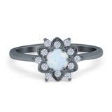 Halo Floral Engagement Ring Round Simulated Cubic Zirconia 925 Sterling Silver