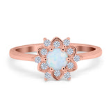 Halo Floral Engagement Ring Round Simulated Cubic Zirconia 925 Sterling Silver