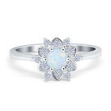Halo Floral Engagement Ring Round Simulated Cubic Zirconia 925 Sterling Silver