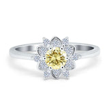 Halo Floral Engagement Ring Round Simulated Cubic Zirconia 925 Sterling Silver