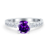 Solitaire Accent Wedding Ring Round Simulated Cubic Zirconia 925 Sterling Silver