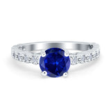 Solitaire Accent Wedding Ring Round Simulated Cubic Zirconia 925 Sterling Silver