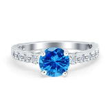 Solitaire Accent Wedding Ring Round Simulated Cubic Zirconia 925 Sterling Silver