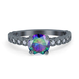 Solitaire Accent Wedding Ring Round Simulated Cubic Zirconia 925 Sterling Silver