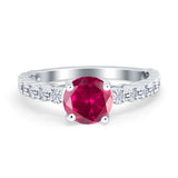 Solitaire Accent Wedding Ring Round Simulated Cubic Zirconia 925 Sterling Silver