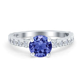 Solitaire Accent Wedding Ring Round Simulated Cubic Zirconia 925 Sterling Silver