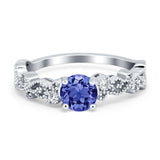 Filigree Art Deco Wedding Ring Round Simulated Cubic Zirconia 925 Sterling Silver